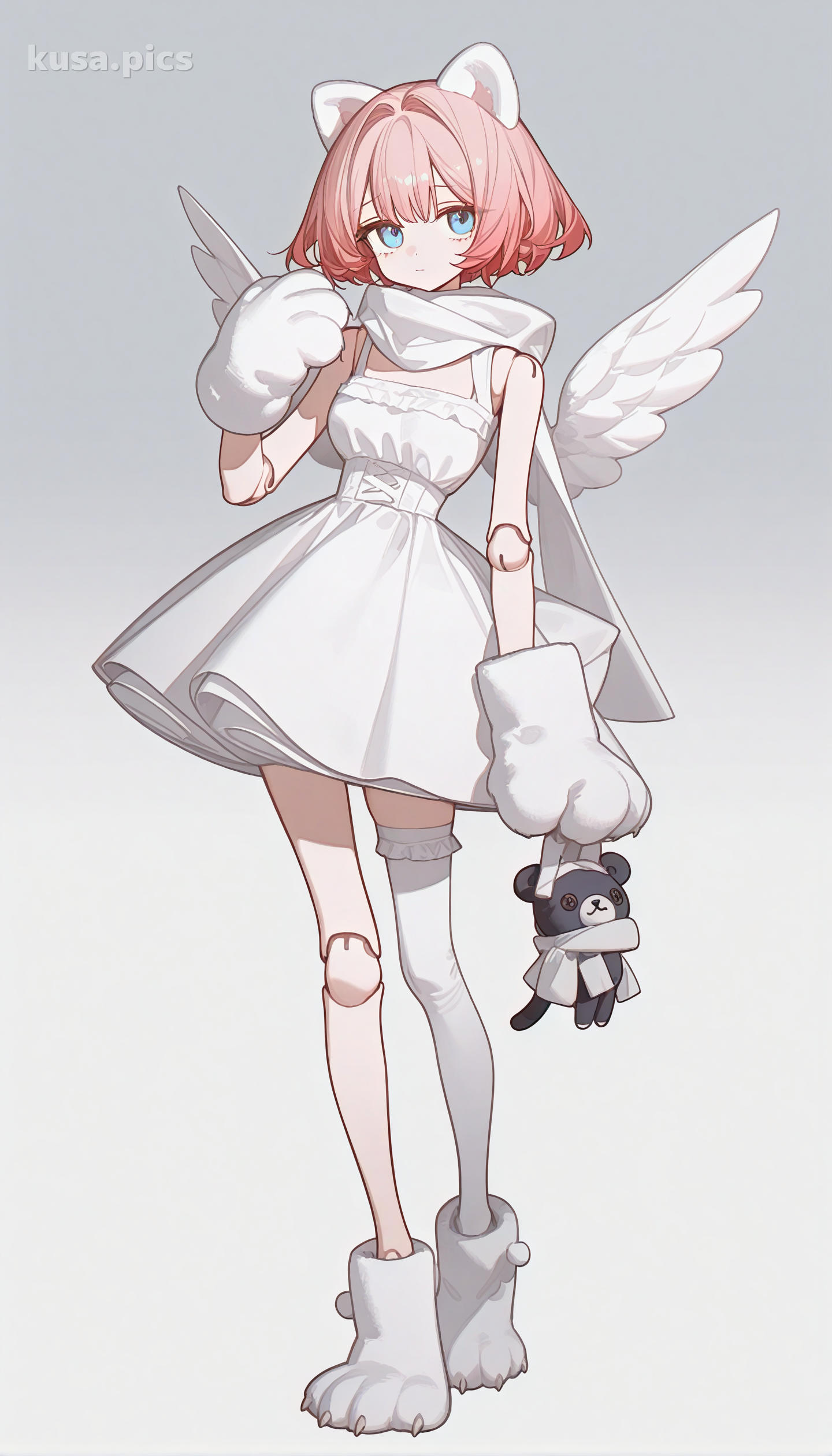 Fille ange avec articulations de poupée, ailes blanches et bas asymétriques - Exemple 2 variation A