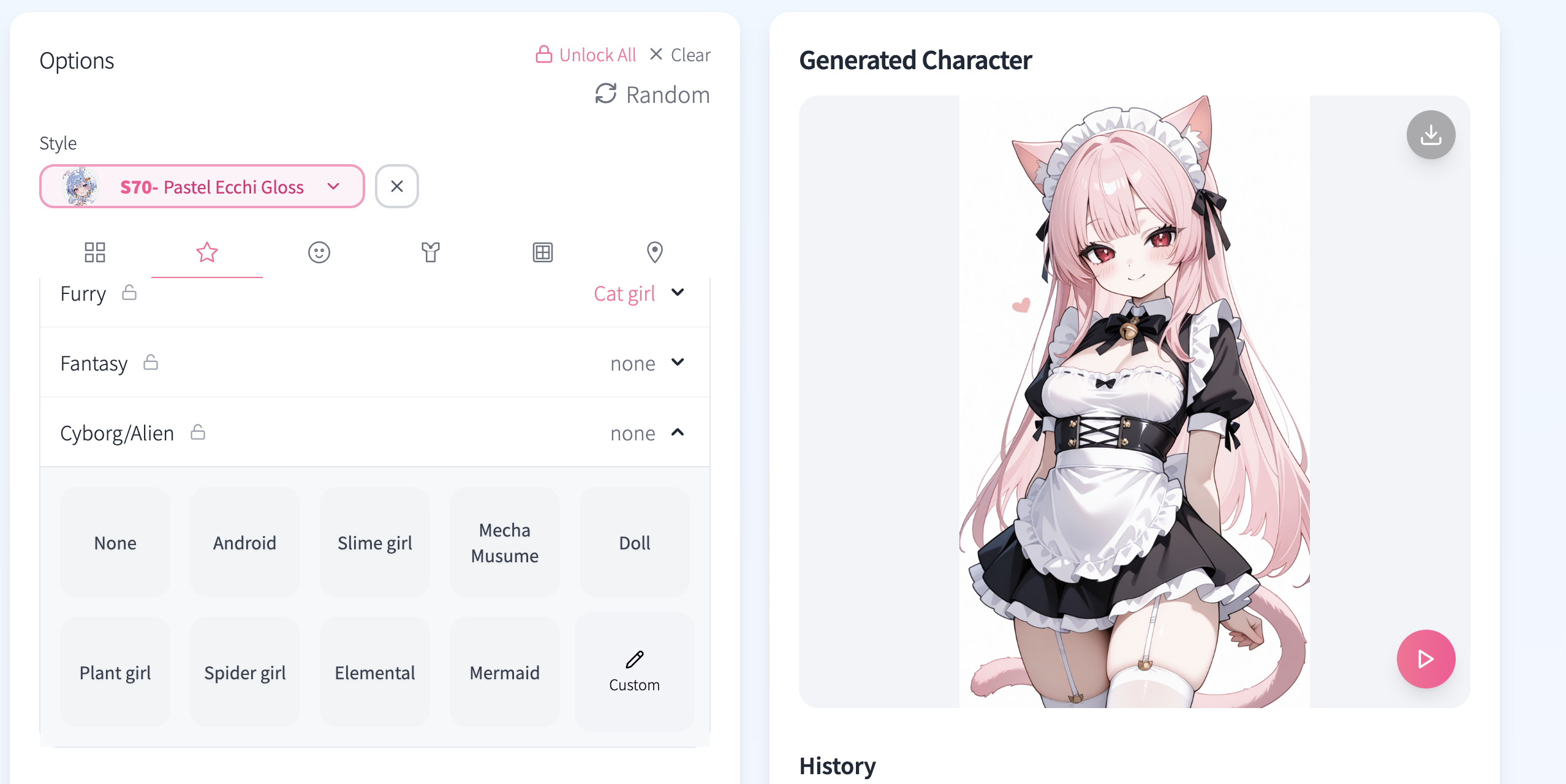 Interface de sélection de style du générateur OC KusArt montrant différents styles artistiques d'anime