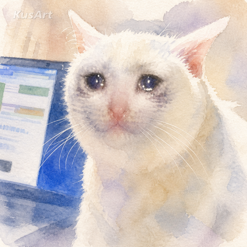 Crying face meme restyled as a soft watercolor painting