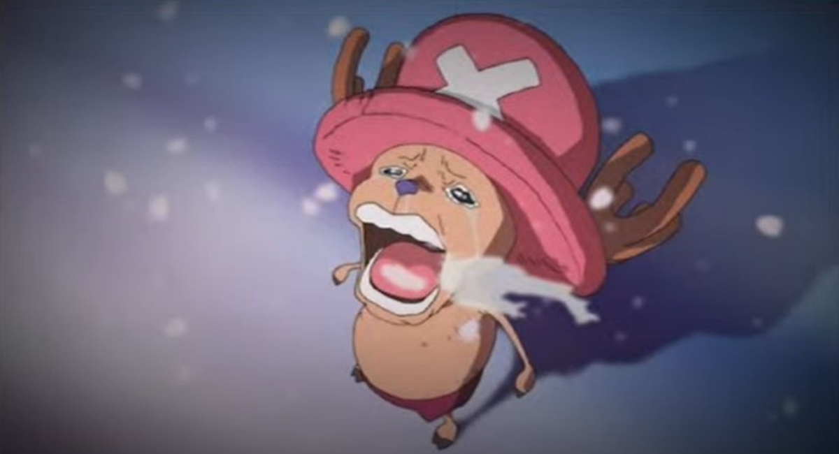 Anime character crying with an open wailing mouth