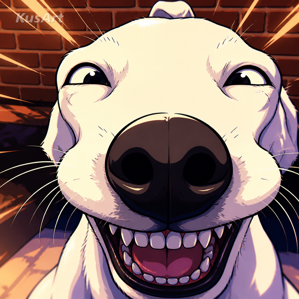 Funny dog memes restyled as a vibrant anime cel-shaded illustration