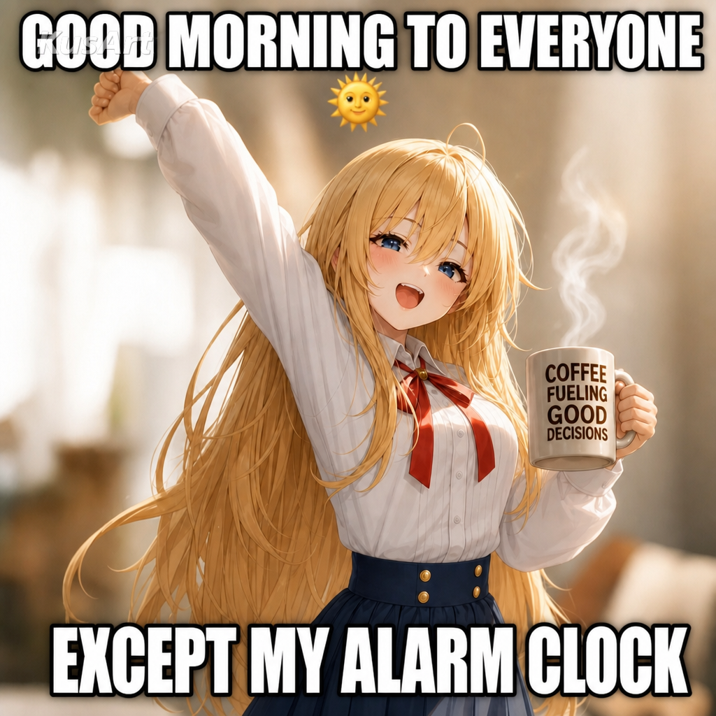 Good morning meme captioned good morning to everyone except my alarm clock