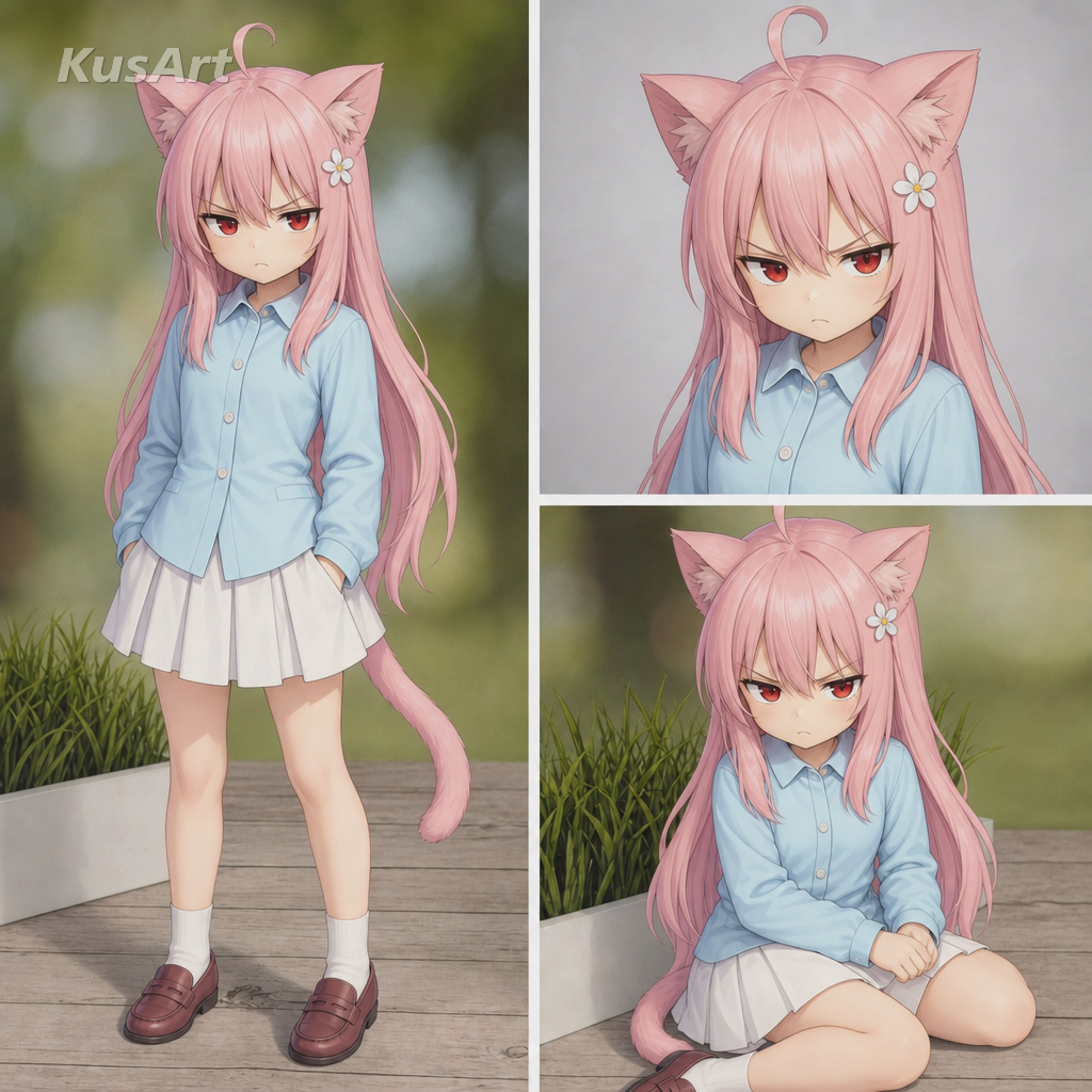 Happy-For-You-Meme neu erstellt mit einem Anime-Katzenmädchen, das ein unbeeindrucktes Drei-Panel-Mürrisch zeigt