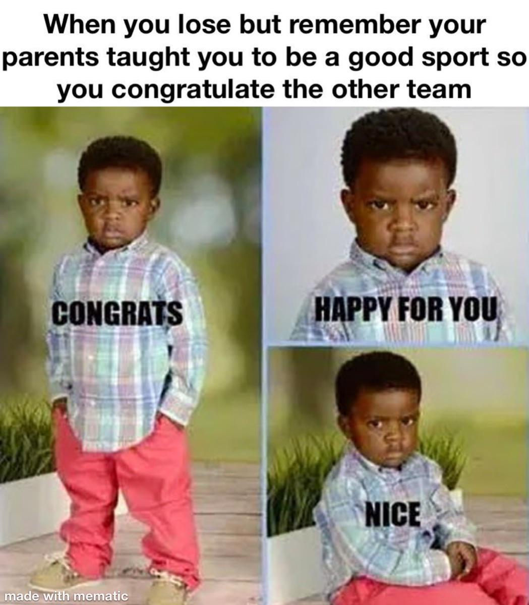 Happy-For-You-Meme mit Bildunterschrift über das Guter-Verlierer-Sein nach einer Niederlage