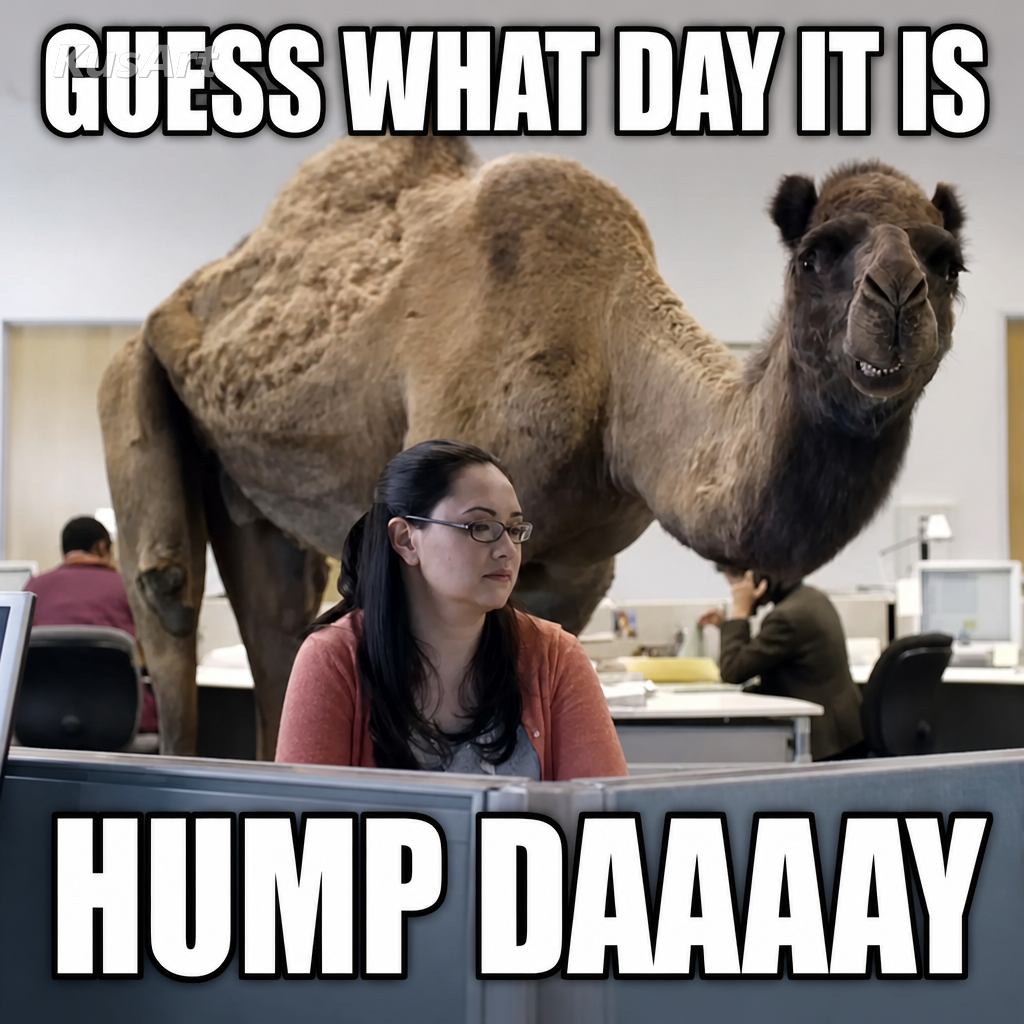 Hump day meme captioned 'guess what day it is / hump daaaay'