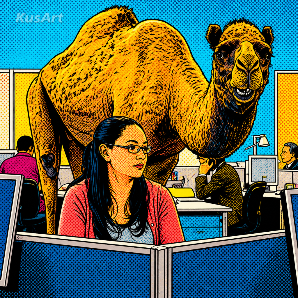 Hump day meme restyled as a bright pop-art comic illustration