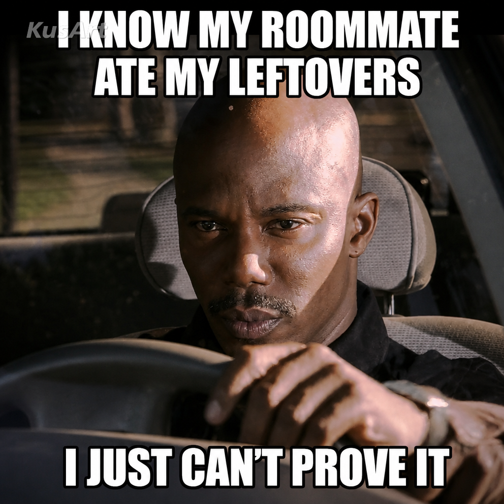 I just can't prove it meme captioned about a roommate eating leftovers