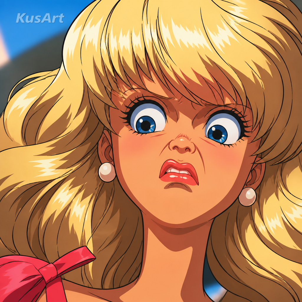 Disgusted face meme restyled as a vibrant anime cel-shaded illustration