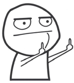 Middle finger meme of a rage-comic face throwing a double flip-off