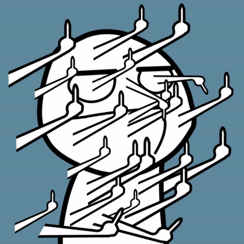 Middle finger meme of a rage-comic face spamming middle fingers in every direction