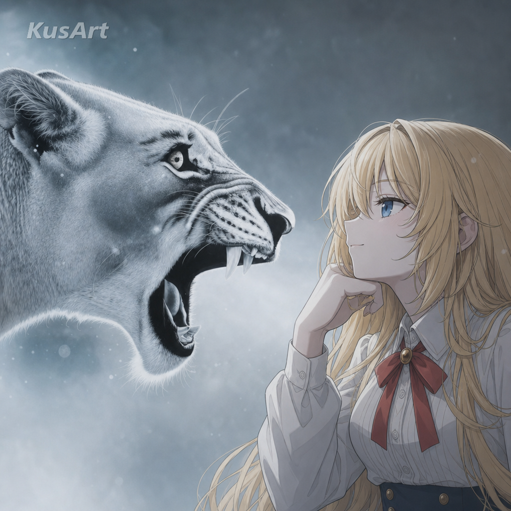 用动漫女孩替换淡定黑猩猩毫不在意姿势重制的猴子与狮子表情包
