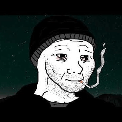 Doomer Wojak with a dead-inside thousand-yard stare
