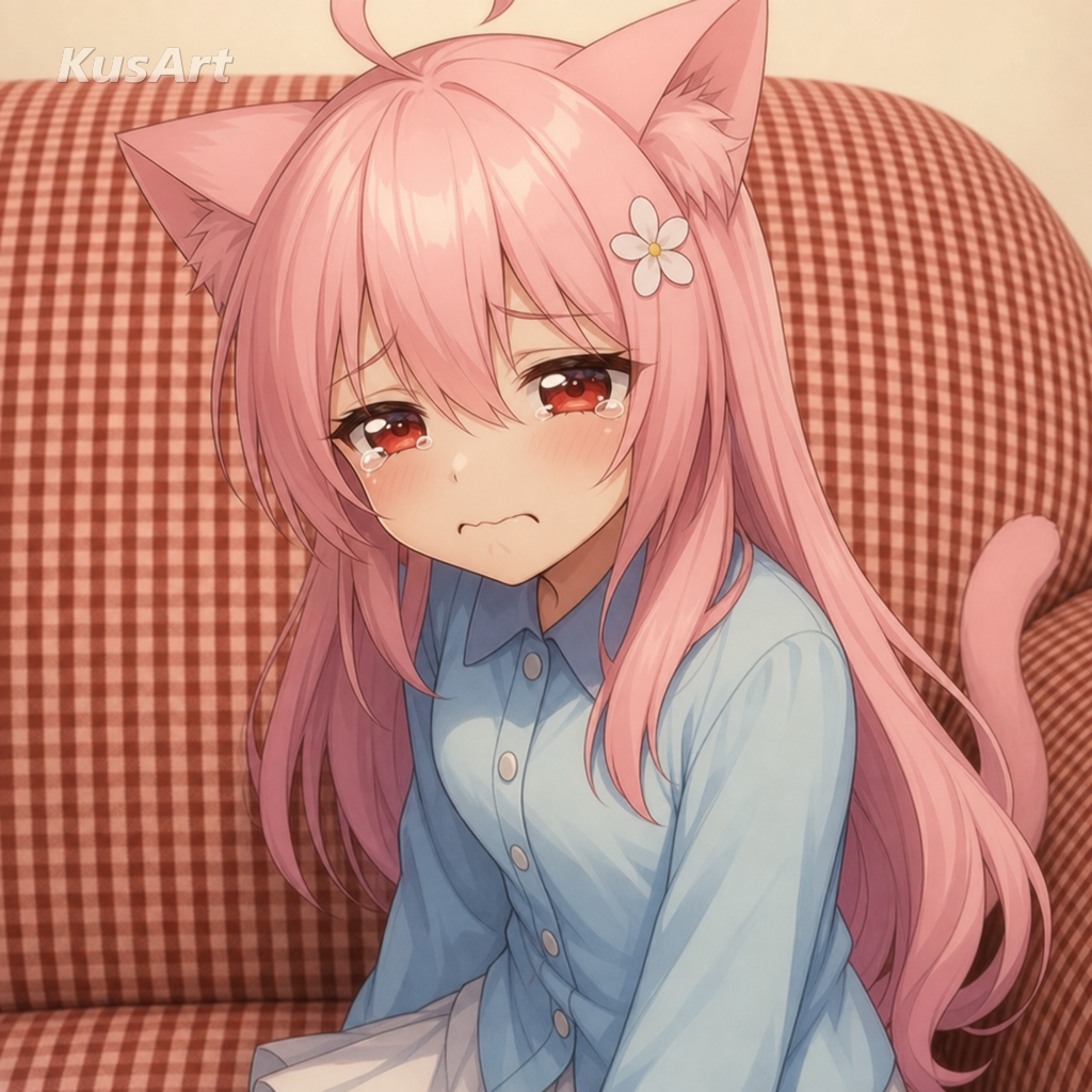Sad dog meme remade with a teary-eyed anime catgirl looking heartbroken
