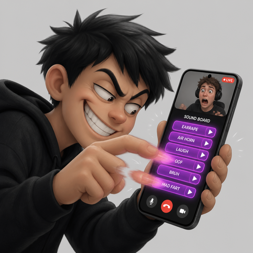 Soundboard meme captioned about spamming sounds during a serious call