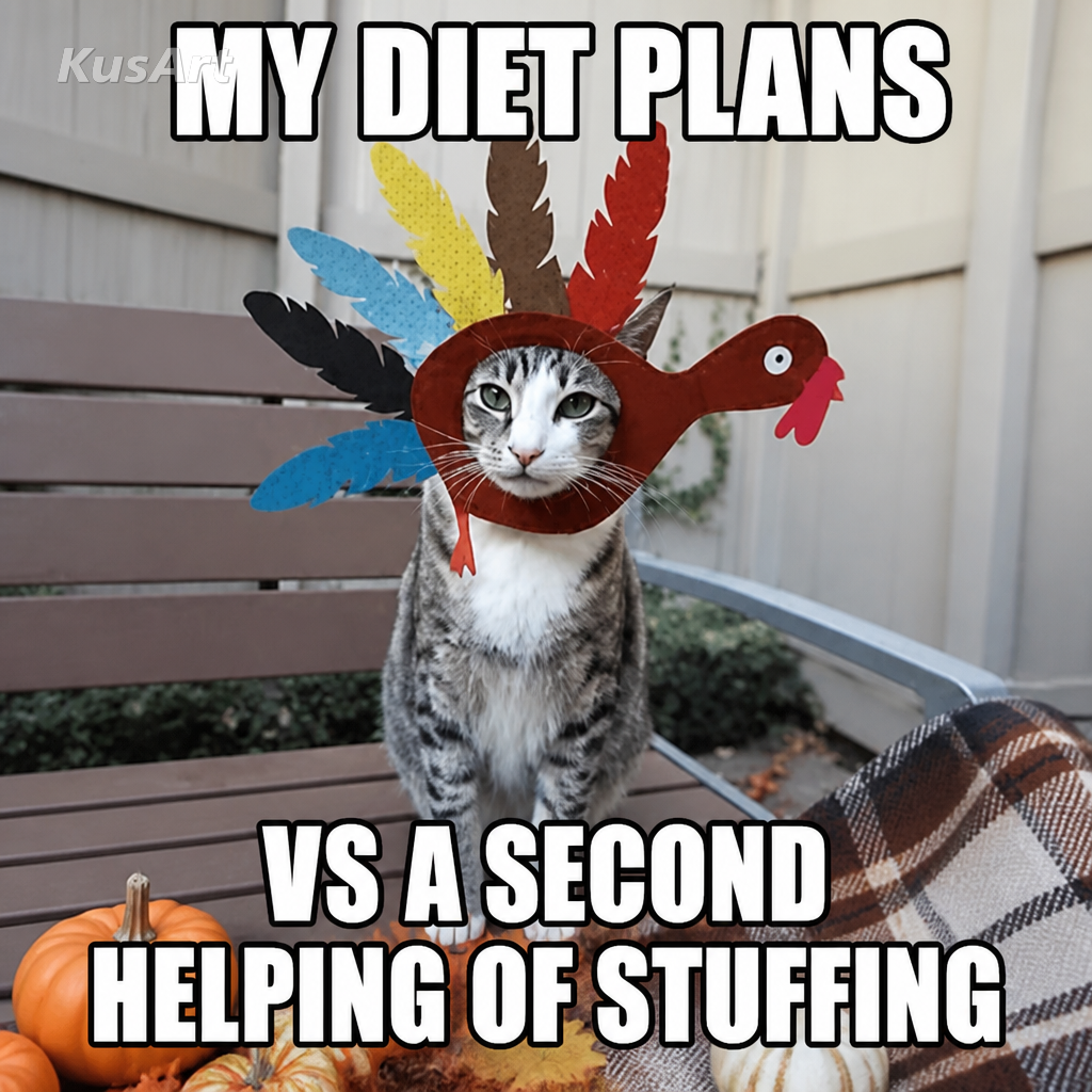 Thanksgiving meme captioned about diet plans versus a second helping of stuffing