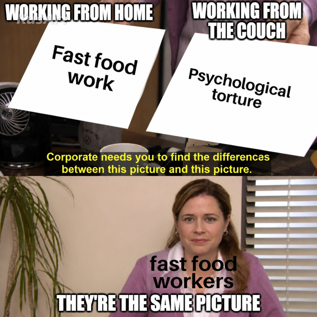 They're the same picture meme captioned about working from home versus the couch