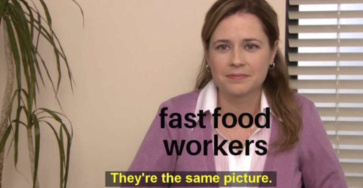 Deadpan reaction panel captioned with the same picture punchline