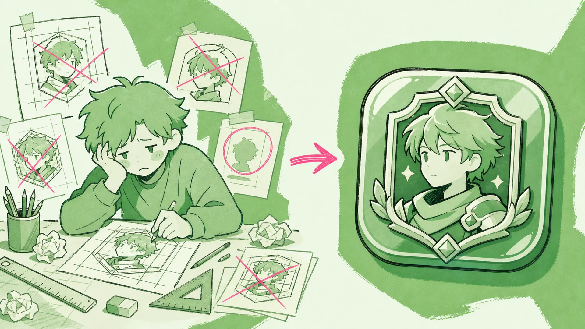 Move from a Loose Character Image to a Coherent Design - AI Mobile Game Character Badge Maker
