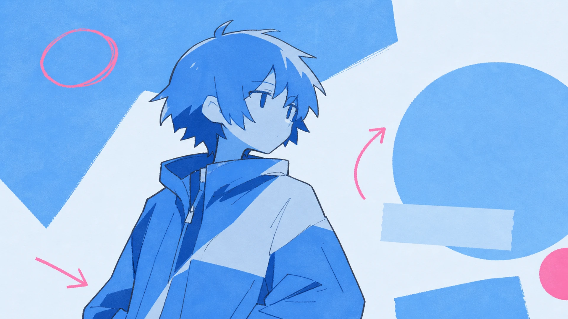 Minimalist Anime Print - AI Blue Monochrome Anime Poster Maker