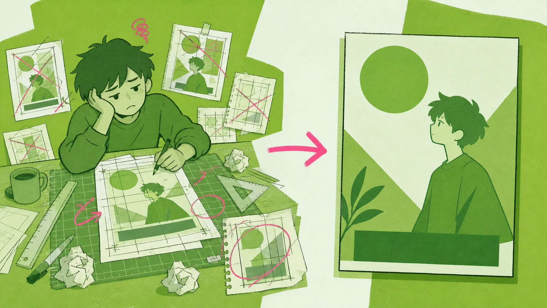 Move from a Loose Character Image to a Coherent Design - AI Green Monochrome Anime Poster Maker
