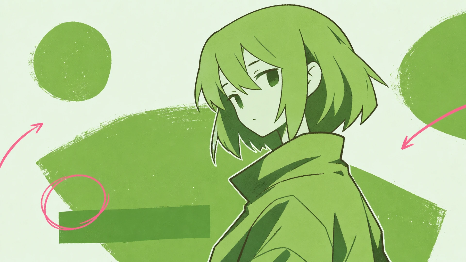 Minimalist Character Print - AI Green Monochrome Anime Poster Maker